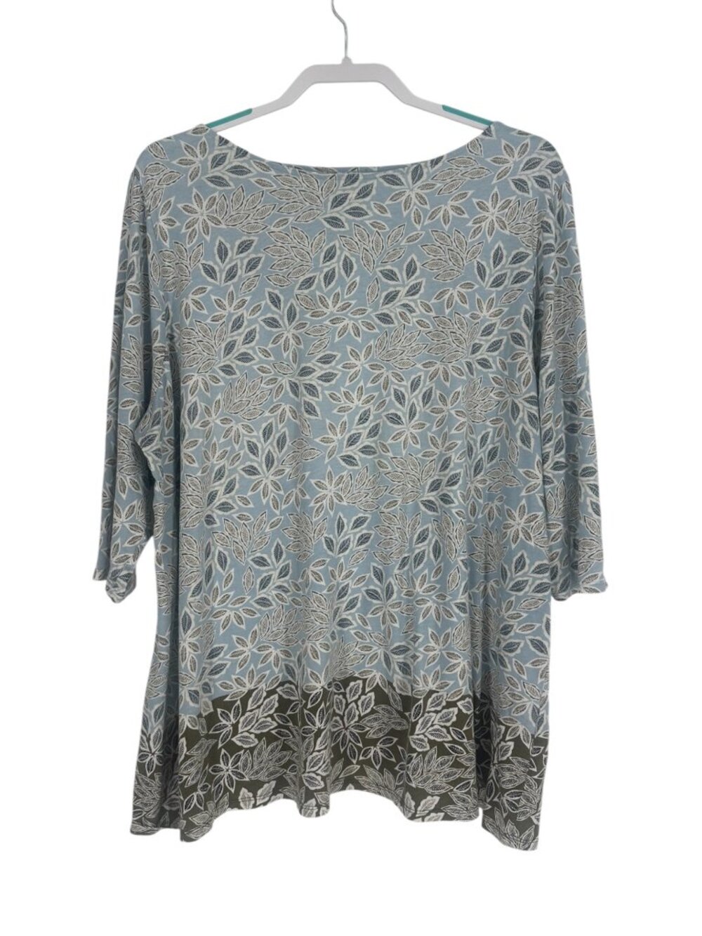 J Jill Tunic Top 3X Plus Size Green Blue Gray Leaf Botanical Cotton Modal Blouse